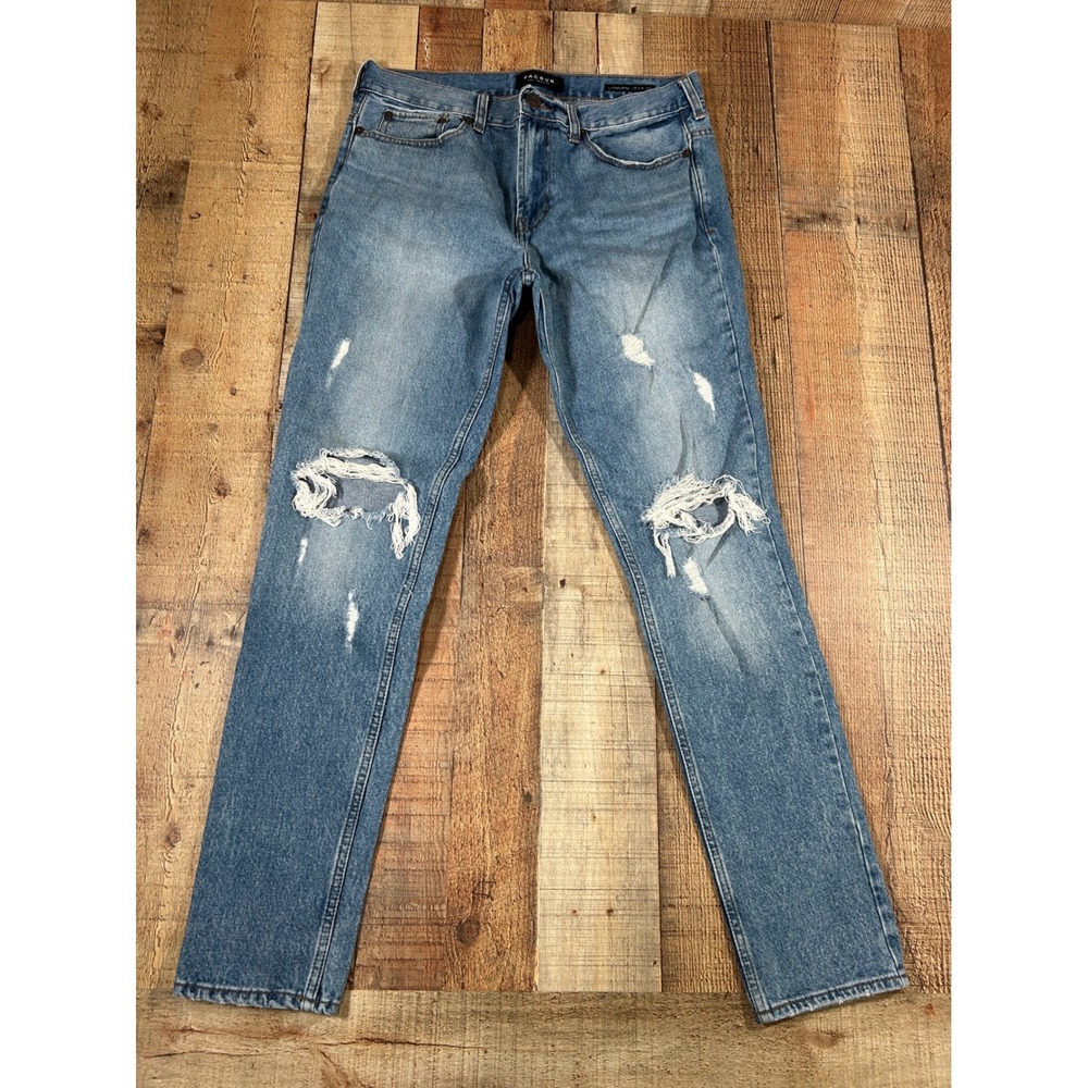 PacSun Stacked Skinny Distressed Blue Jeans Mens 32x30 Comfort Stretch Ripped